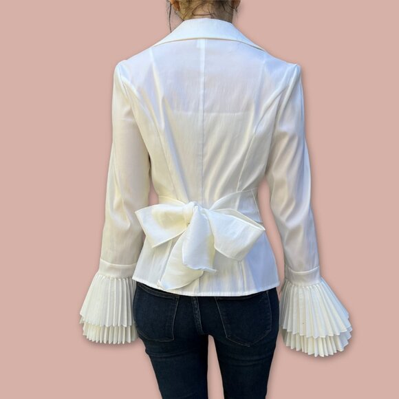 VTG Cache White Ruffle Fan Sleeve Button-Down Shirt w/ Waist Bow Tie Belt Sz 10 - Picture 2 of 6